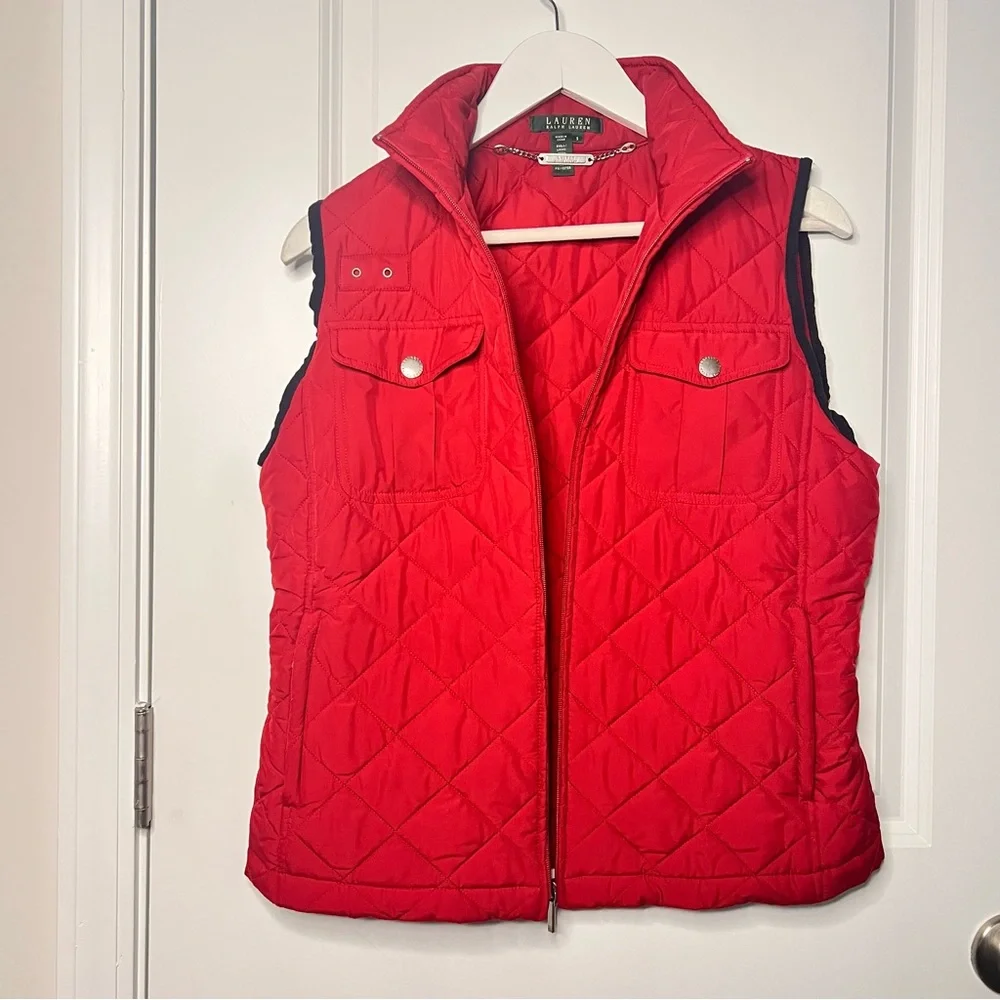 Lauren Ralph Lauren Vibrant Red Quilted Vest Sz Small - Picture 6 of 9
